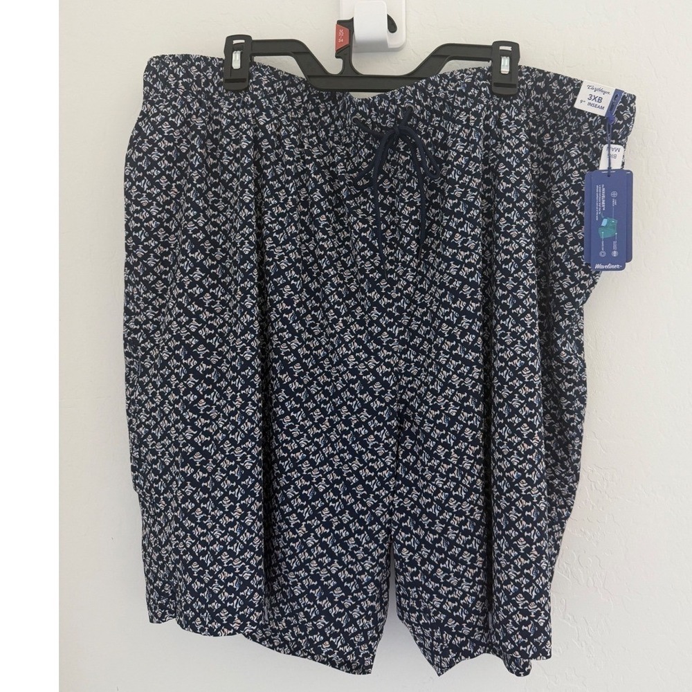 NWT Caribbean Joe Mens Navy Blue Geometric Print Board‎ Shorts Swim Trunks 3XB